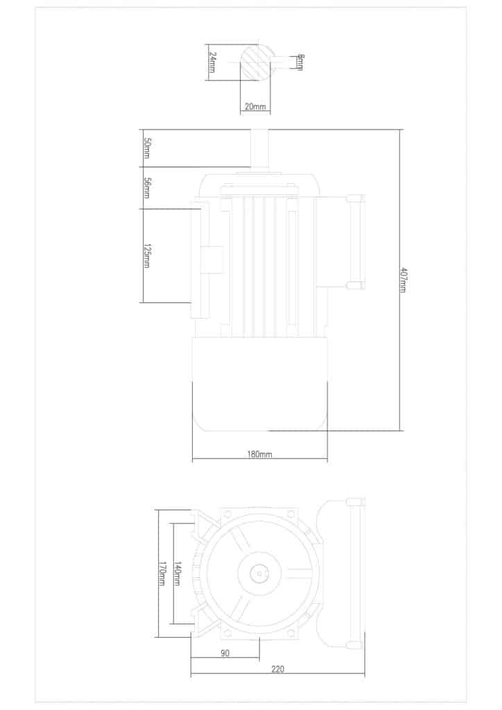 Монофазен електромотор 2.2 kW 2800 rpm чугунен корпус - схема